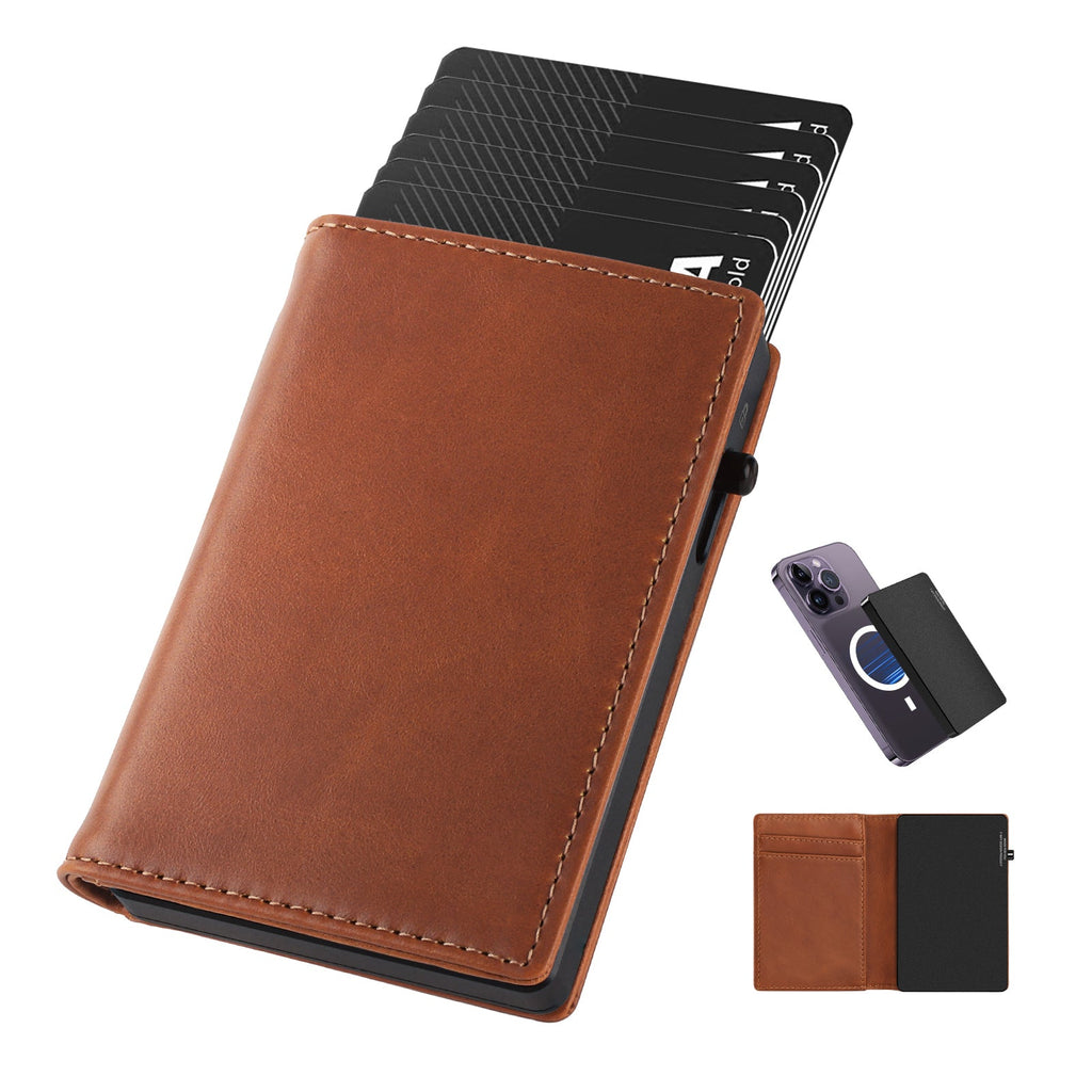 Portofel Aluminiu cu Husă Genuine Leather — Slim pentru Bărbați