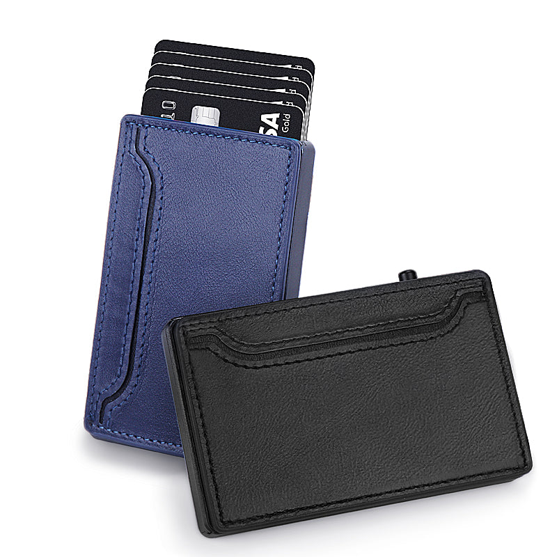 Portofel Pop-Up Aluminiu cu Husă PU Leather — RFID Slim
