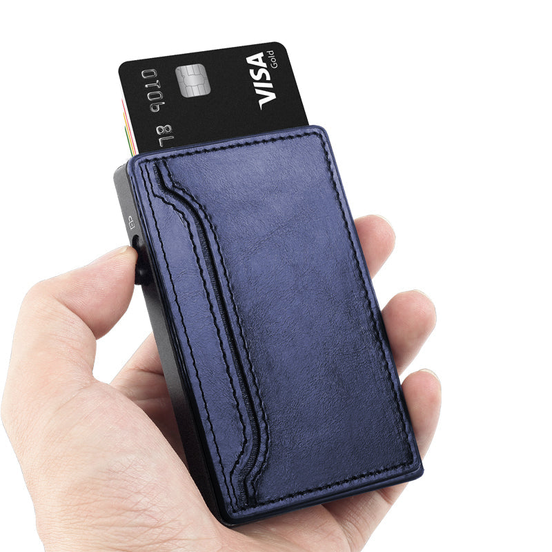 Portofel Pop-Up Aluminiu cu Husă PU Leather — RFID Slim