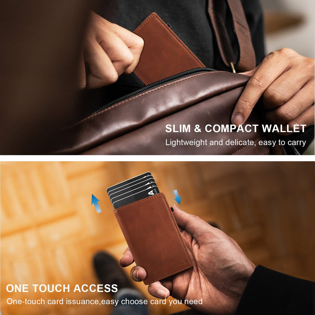 Portofel Aluminiu cu Husă Genuine Leather — Slim pentru Bărbați