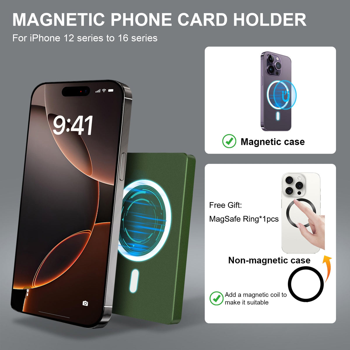 Portofel MagSafe RFID Slim cu Stand Reglabil — Pop-Up Magnetic