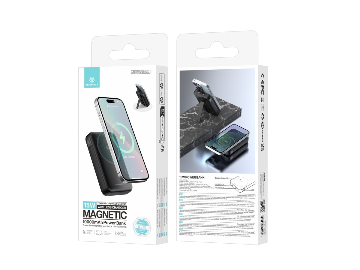 Techancy Power Bank Magnetic TF2786 10000 mAh — Încărcare Wireless 15W, PD 20W, Compatible MagSafe, Ecran LED