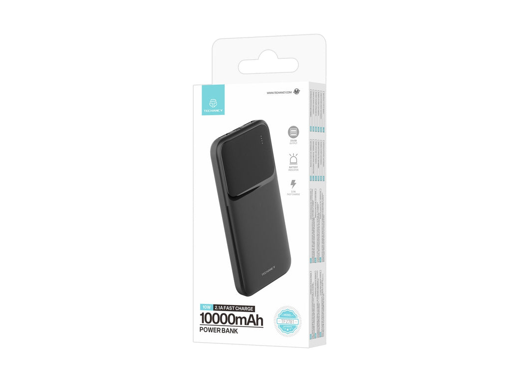 Techancy Power Bank 10000 mAh TF2781 Negru — Încărcare Rapidă 10W pentru Smartphone și Tabletă