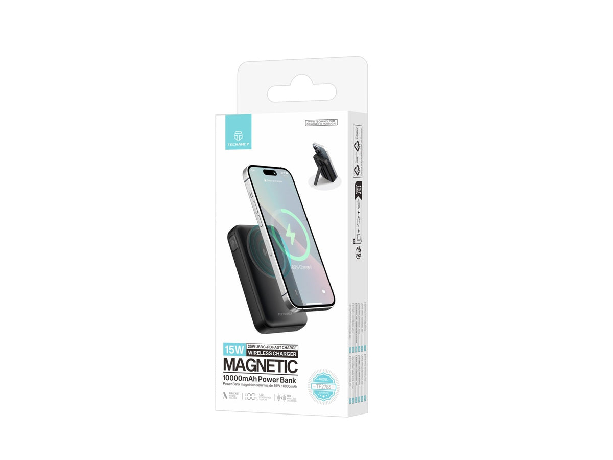 Techancy Power Bank Magnetic TF2786 10000 mAh — Încărcare Wireless 15W, PD 20W, Compatible MagSafe, Ecran LED