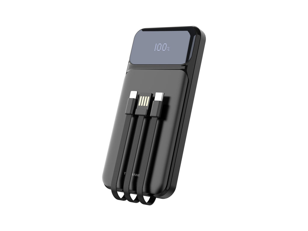 Techancy Power Bank 10000 mAh 22.5W TF2782 — Cablu 3în1 Type-C+Lightning+USB, Ecran Digital